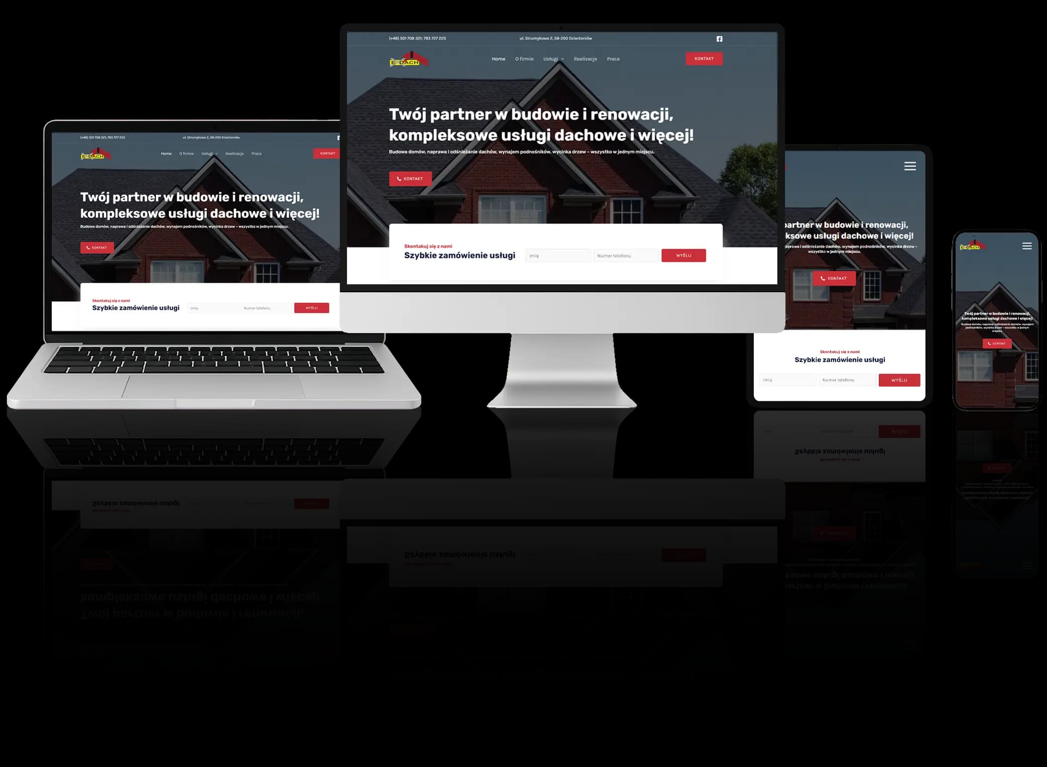 Strona internetowa dla firmy budowlanej i dekarskiej – responsywny projekt z ofertą usług remontowych i formularzem zamówień