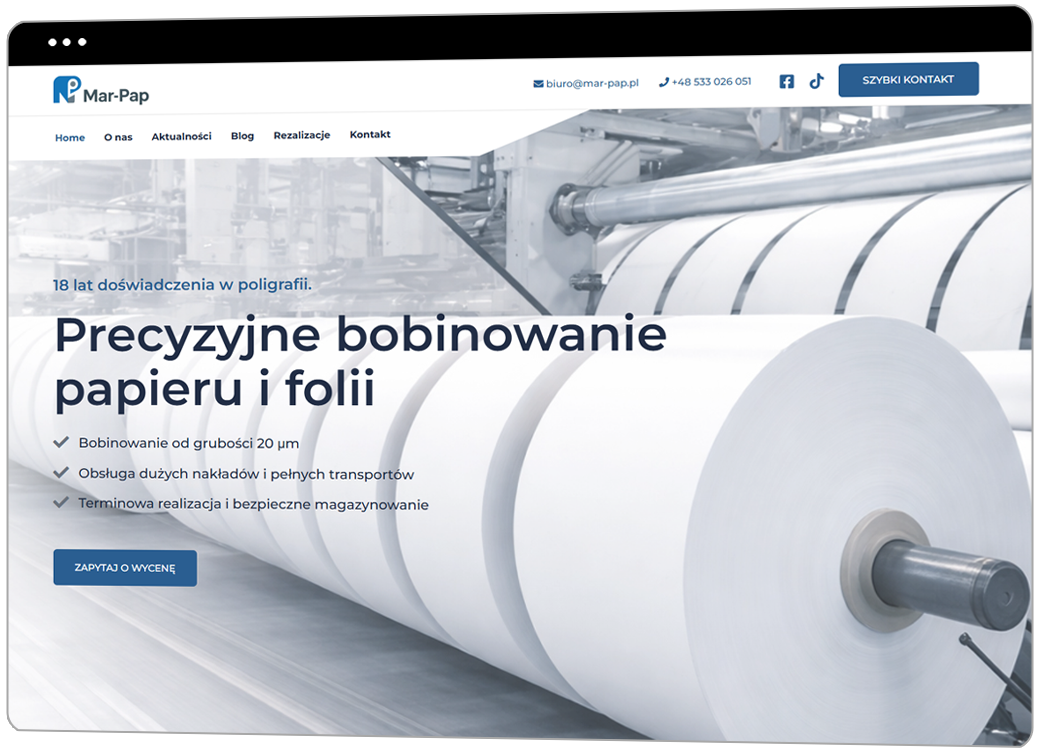 Strona internetowa Mar-pap wykonana przez GS Studio